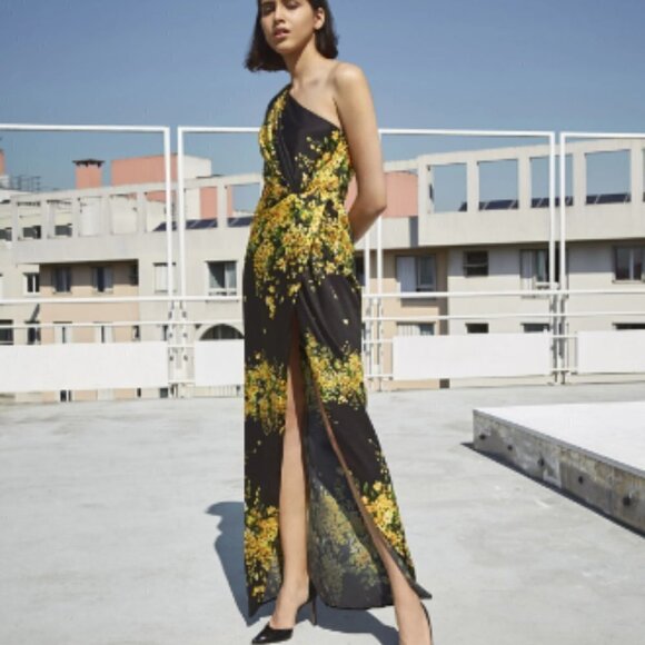 NWT PAULE KA Yellow Floral One Shoulder Dress size FR 44 US 14 (Large) - Picture 1 of 7